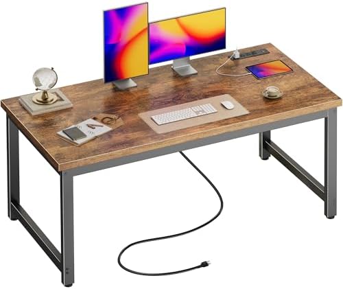 Huuger 55 x 24 inch Desk with Power Outlets & 0.95 Inch Thicker Desktop