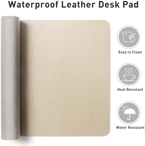 Aothia Leather Desk Pad Protector, Office Desk Mat, Large Mouse Pad, Non-Slip PU Leather Desk Blotter, Laptop Desk Pad, Waterproof Desk Writing Pad for Office and Home (48"x17", Beige)