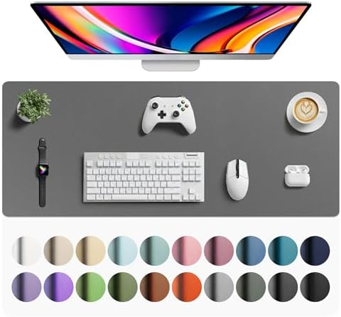 Aothia Faux Leather Desk Mat - Large Mouse Pad, Non-Slip PU Leather Blotter, Waterproof Writing Surface for Office and Home (Grey, 42" x 17")