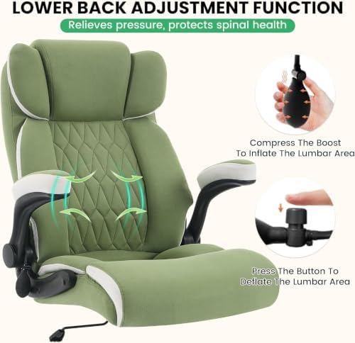 500lbs Big and Tall Office Chair Adjustable Lumbar Support for Back Pain, Extra Wide Seat Executive Office Chair Thick Armrest Pad, Heavy Duty Base&Upgraded Wheels, Ergonomic Desk Chair (Green)