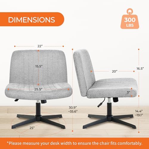 NEO CHAIR Criss Cross Chair with No Wheels, Cozy Wide Armless Seat, Grey