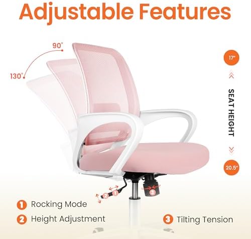 NEO CHAIR Home Office Desk Chair Ergonomic Mesh with Lumbar Support, Pink