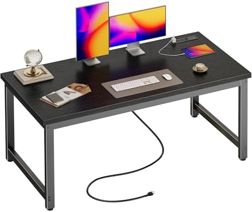 Huuger 55 x 24 inch Desk with Power Outlets & 0.95 Inch Thicker Desktop