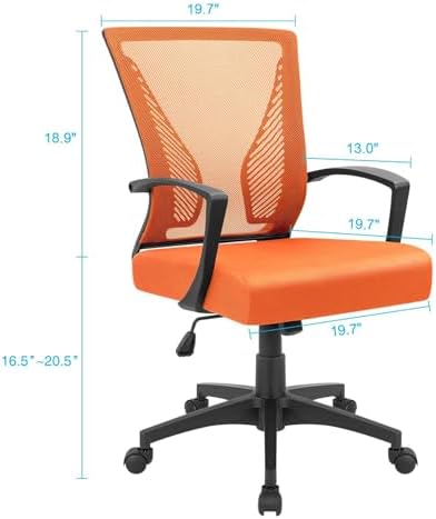 Furmax Office Chair Ergonomic Computer Desk Mesh Chair Mid Back Swivel Lumbar Support with Armrest (2, Orange)