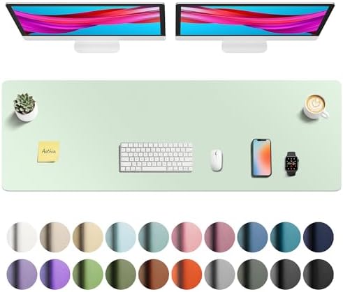 Aothia Faux Leather Desk Mat - Non-Slip PU Leather Desk Blotter, Waterproof Writing Surface, Large Desk Pad for Office & Home (Aqua, 55" x 17")