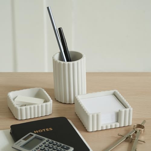 Modern Aesthetic Desk Accessories Set of 3 - Stylish Concrete Organizers