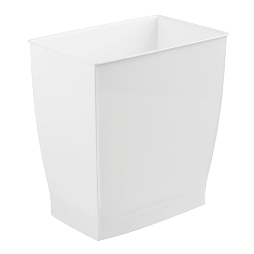iDesign,Plastic Spa Rectangular Trash, Waste Basket Garbage Can for Bathroom, Bedroom, Home Office, Dorm, College, 2.5 Gallon, White