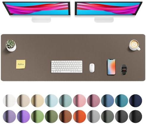 Aothia Faux Leather Desk Mat - Non-Slip PU Leather Desk Blotter, Waterproof Writing Surface, Large Desk Pad for Office & Home (Coffee, 55" x 17")