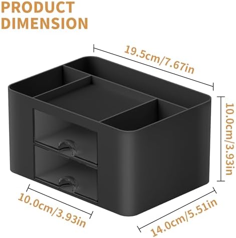 Marbrasse Pen Organizer with 2 Drawer, Multi-Functional Pencil Holder for Desk, Desk Organizers and Accessories with 5 Compartments + Drawer for Office Art Supplies (Black)