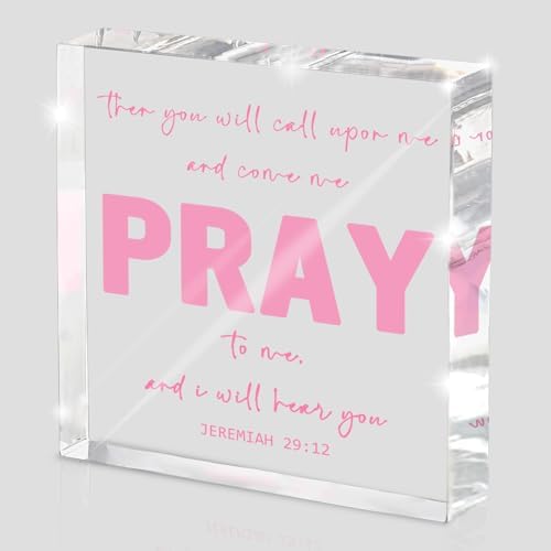 Pink Inspirational Decor- Bible Verse Art Christian Gifts for Women- Pink Acrylic Dorm Room Decor for Women - Pray to me- Office Desk Accessories Decor Sign 4x 4 Inches