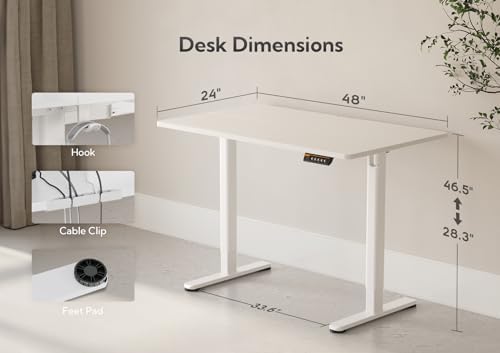 Claiks Electric Height Adjustable Standing Desk, 48x24 Inch, White