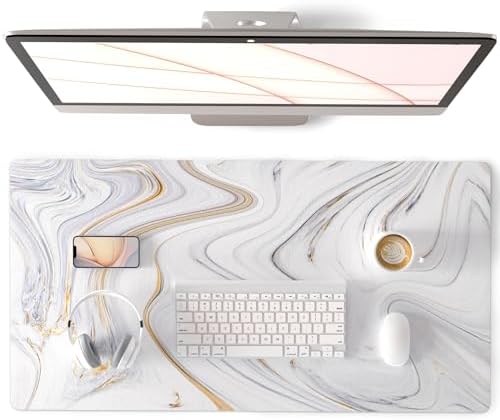 QiyI PU Leather Large Mouse Pad, Office Decor, 31.5" x 15.7", Grey Striped