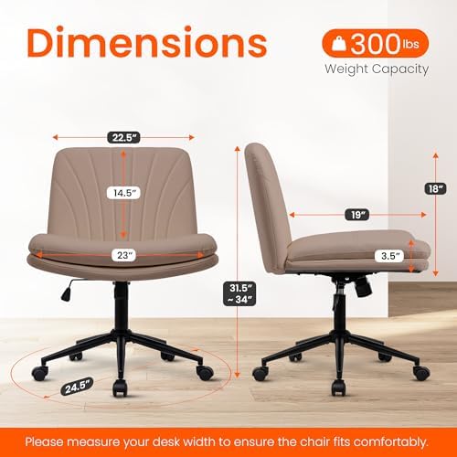 Orange Factory Criss Cross Chair, Wide Leather Vanity Desk Seat, Brown Pu