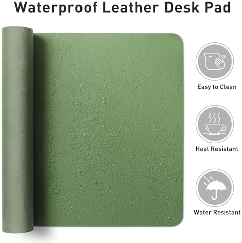 Aothia Faux Leather Desk Mat - Non-Slip PU Leather Desk Blotter, Waterproof Writing Surface, Large Desk Pad for Office & Home (Olive Green, 55" x 24")