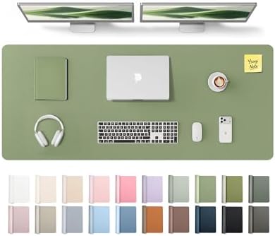 YSAGi Leather Desk Pad Protector, Office Desk Mat, Large Mouse Pad, Non-Slip PU Leather Desk Blotter, Laptop Desk Pad, Waterproof Desk Writing Pad for Office and Home (Bamboo Green,55" x 17.2")