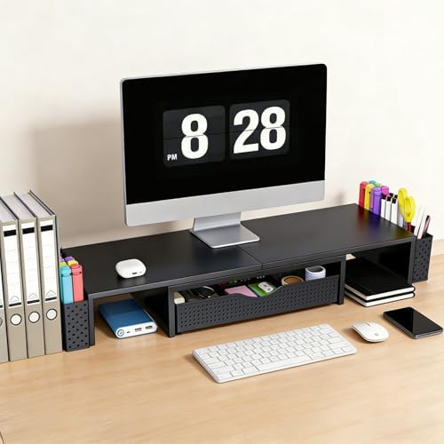 Spacrea Dual Monitor Stand Riser with Drawer and 2 Pen Holders