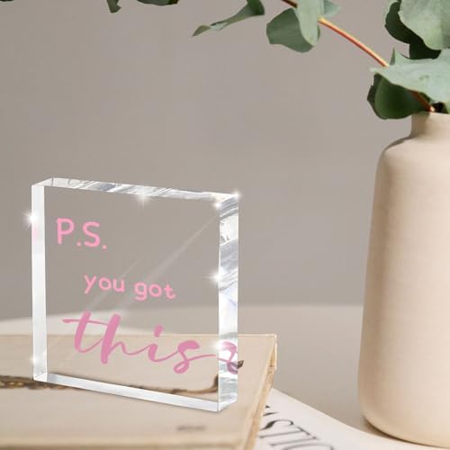 PS: You Got This' Bold Pink Acrylic Sign - 4"X 4" Motivational Desk Power Boost for Women, Office & Study Encouragement Decor with Uplifting Affirmation