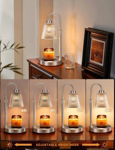 Satin Nickel Candle Warmer Lamp with Timer, Dimmable Candle Warmer for Jar Candles, Height Adjustable Wax Melts Warmer, Birthday Gifts for Women Mom, House Warming Gifts New Home Decor