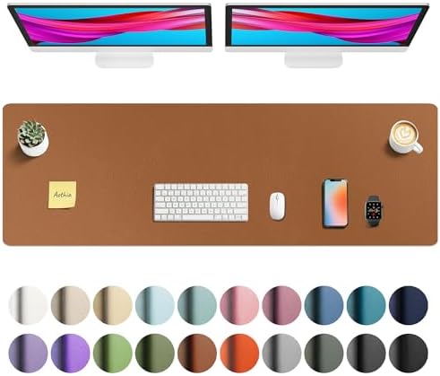 Aothia Faux Leather Desk Mat - Non-Slip PU Leather Desk Blotter, Waterproof Writing Surface, Large Desk Pad for Office & Home (Brown, 55" x 17")