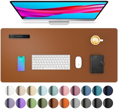 Aothia Leather Desk Pad Protector, Mouse Pad, Office Desk Mat, Non-Slip PU Leather Desk Blotter, Laptop Desk Pad, Waterproof Desk Writing Pad for Office and Home (Brown,23.6" x 13.7")