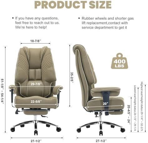 EXCEBET Big and Tall Executive Office Chair 400lbs Wide Seat, Mesh Green