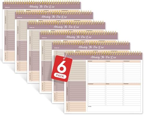 Weekly To Do List Notepad with 52 Undated Sheets（8.5"×11"）6 Pack - Undated Weekly Planner Notepad for Office Desk Accessories and Supplies - Midnight Lilac