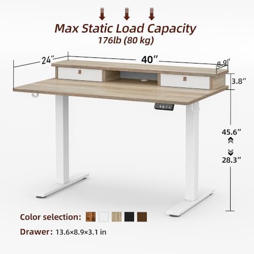 TIQLAB 40 * 24 inch Standing Desk with Two Drawers&Top Shelf, Maple