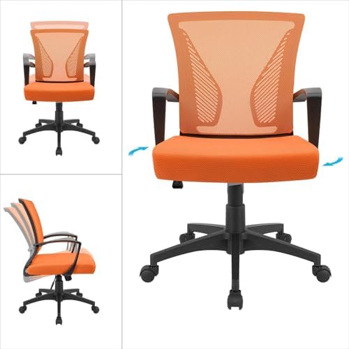 Furmax Office Chair Ergonomic Computer Desk Mesh Chair Mid Back Swivel Lumbar Support with Armrest (2, Orange)