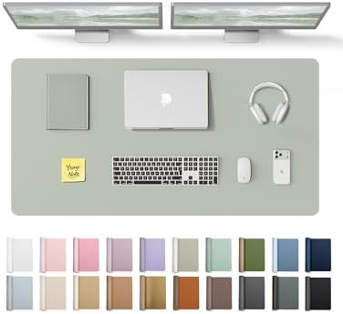 YSAGi Leather Desk Protector, Office Mat, Large Mouse Mat, Non-Slip PU Leather Blotter, Laptop Desk Pad, Waterproof Writing Pad for Office and Home (Grayish Green, 47.2" x 23.6")