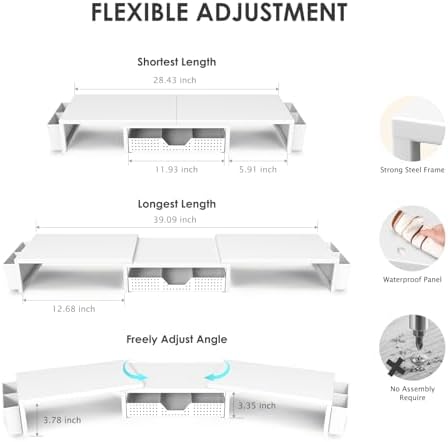 OPNICE Desk Organizers and Accessories, Dual Monitor Stand Riser with Drawer and 2 Pen Holders, Desk Shelf Computer Racks for Office Workspace Organizers, Desktop Organization (White)