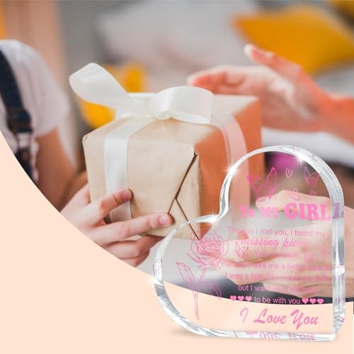 Love Heart Shaped Acrylic for Women, Pink Romantic "For My Girl" Decorative Gift, Anniversary Valentine's Day Gift, Couple Desk Decoration, Valentines Day Office Desk Accessories Decoration 4x4 Inch