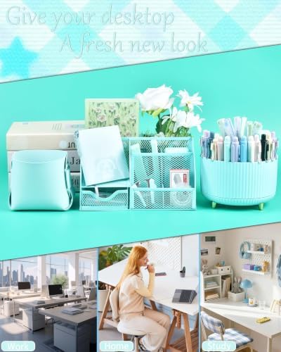 Green Desk Accessories and Organizers with Desk Organizer and 360°Rotating Pen Holder stapler Pen and a Lot of Office Green Office Supplies Beautifully Presented in a Gift Box