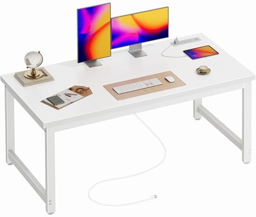 Huuger 55 x 24 inch Desk with Power Outlets & 0.95 Inch Thicker Desktop