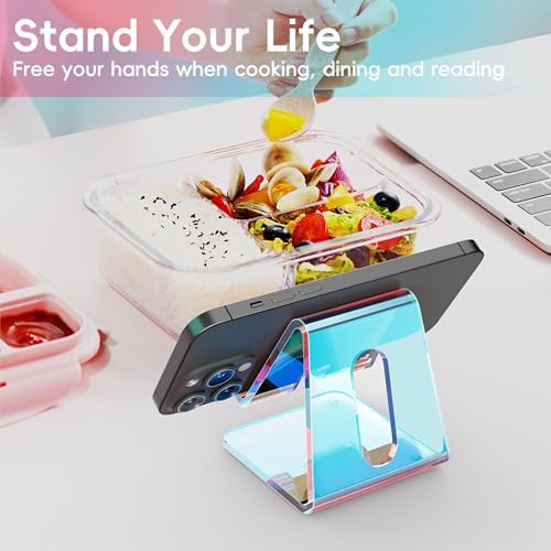 Crpich Acrylic Cell Phone Stand, Portable Phone Holder, Phone Stand for Desk, Compatible with Phone16 15 14 13 12 Pro Max Mini 11, Switch, Android Smartphone, Pad, Tablet, Iridescent Color