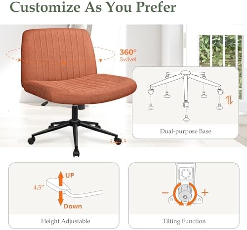 Orange Factory Criss Cross Chair, Wide Wheel Vanity Seat, Brown Dual Base