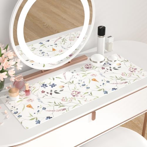 QiyI PU Leather Large Mouse Pad, 31.5" x 11.8", Watercolor Flowers