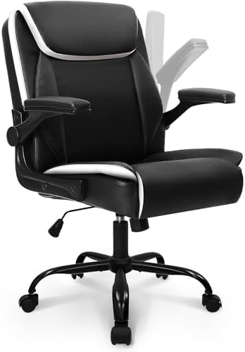 NEO CHAIR PU Leather Office Desk Chair with Adjustable Arms, Black White