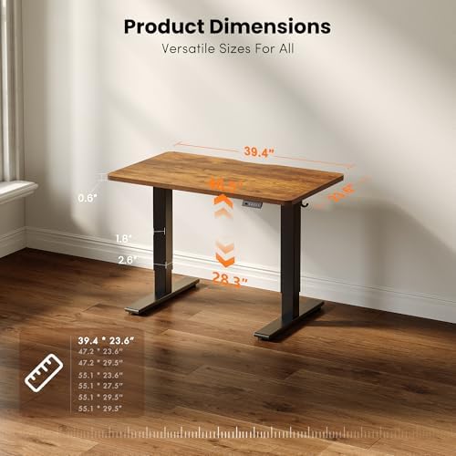 CubiCubi Electric Standing Desk 40 x 24 Inch, Height Adjustable Sit Stand Desk with Memory Presets, Splice Desktop Computer Desk for Home Office, Black Frame/Vintage Brown Top