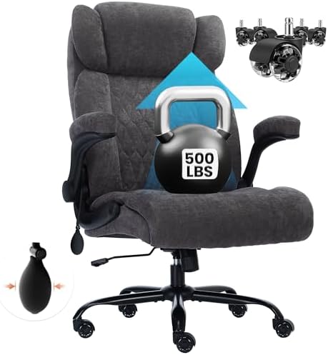 500lbs Big and Tall Office Chair Adjustable Lumbar Support for Back Pain, Extra Wide Seat Executive Office Chair Thick Armrest Pad, Heavy Duty Base&Upgraded Wheels, Ergonomic Desk Chair