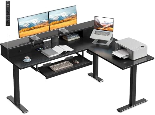 Casaottima 59" L Shaped Electric Standing Desk with Drawers, Black