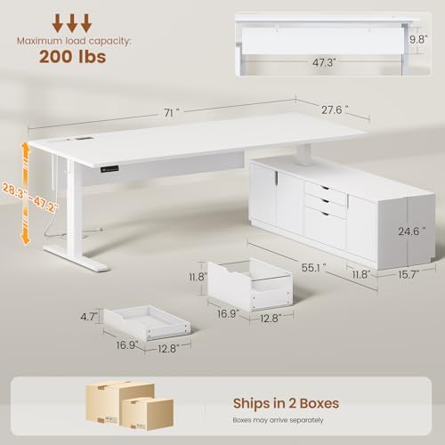 SEDETA 71" Executive Large L Shaped Electric Standing Desk, White