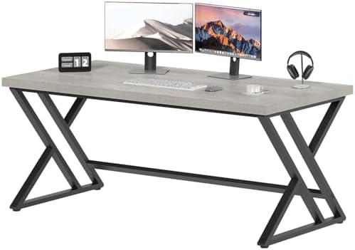 LVB 60 Inch Grey Modern Computer Office Desk Metal & Wood Writing Desks