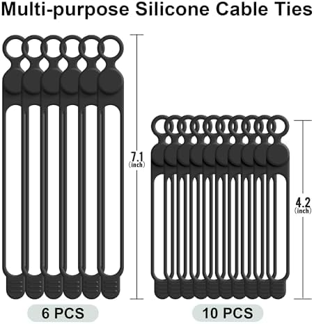 Silicone Cable Ties, Cord Organizer Cable Management,2Sizes-Black