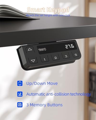 YIHAYO Electric Standing Desk, 63 x 24 Inches Stand Up Desk with Splice Board, Adjustable Height Desk, Computer Desk for Home Office, Black Frame/Black Top
