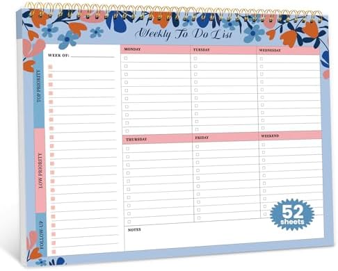 Weekly To Do List Notepad with 52 Undated Sheets（8.5"×11"）- Undated Weekly Planner Notepad for Office Desk Accessories and Supplies - Frosted Coral