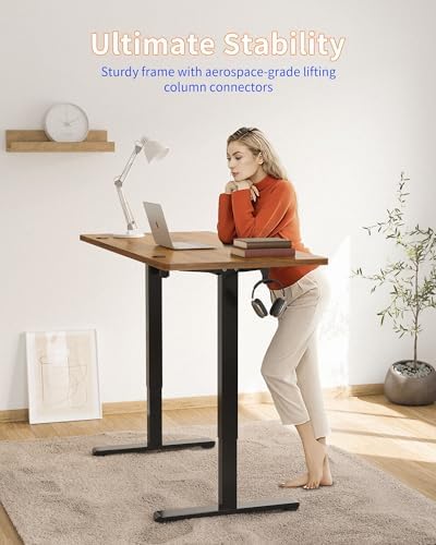 YIHAYO Electric Standing Desk, 55 x 24 Inches Stand Up Desk with Splice Board, Adjustable Height Desk, Computer Desk for Home Office, Black Frame/Rustic Brown Top