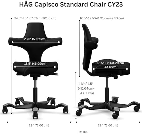 HAG Capisco Standard Chair-White Frame-Upholstered Black Leather