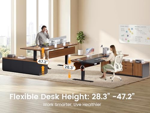 SEDETA 71" Executive L Shaped Electric Standing Desk, Brown