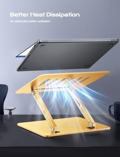 LOXP Aluminum Laptop Stand, Adjustable Laptop Stand for Desk Portable -Gold