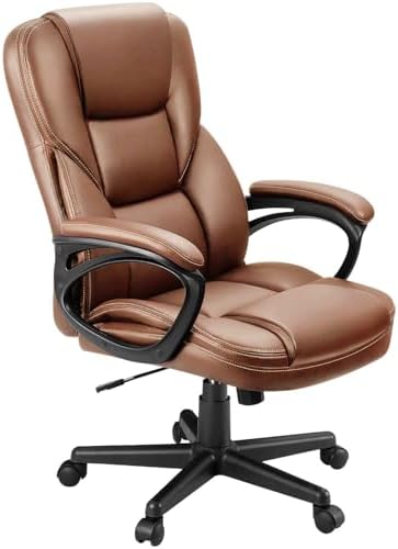 Furmax Office Executive Chair High Back Adjustable Managerial Home Desk Chair, Swivel Computer PU Leather Chair with Lumbar Support (1, Light Brown)